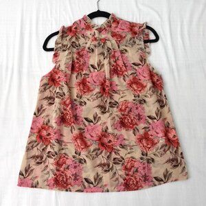 Floral Print Keyhole Back Sleeveless Blouse